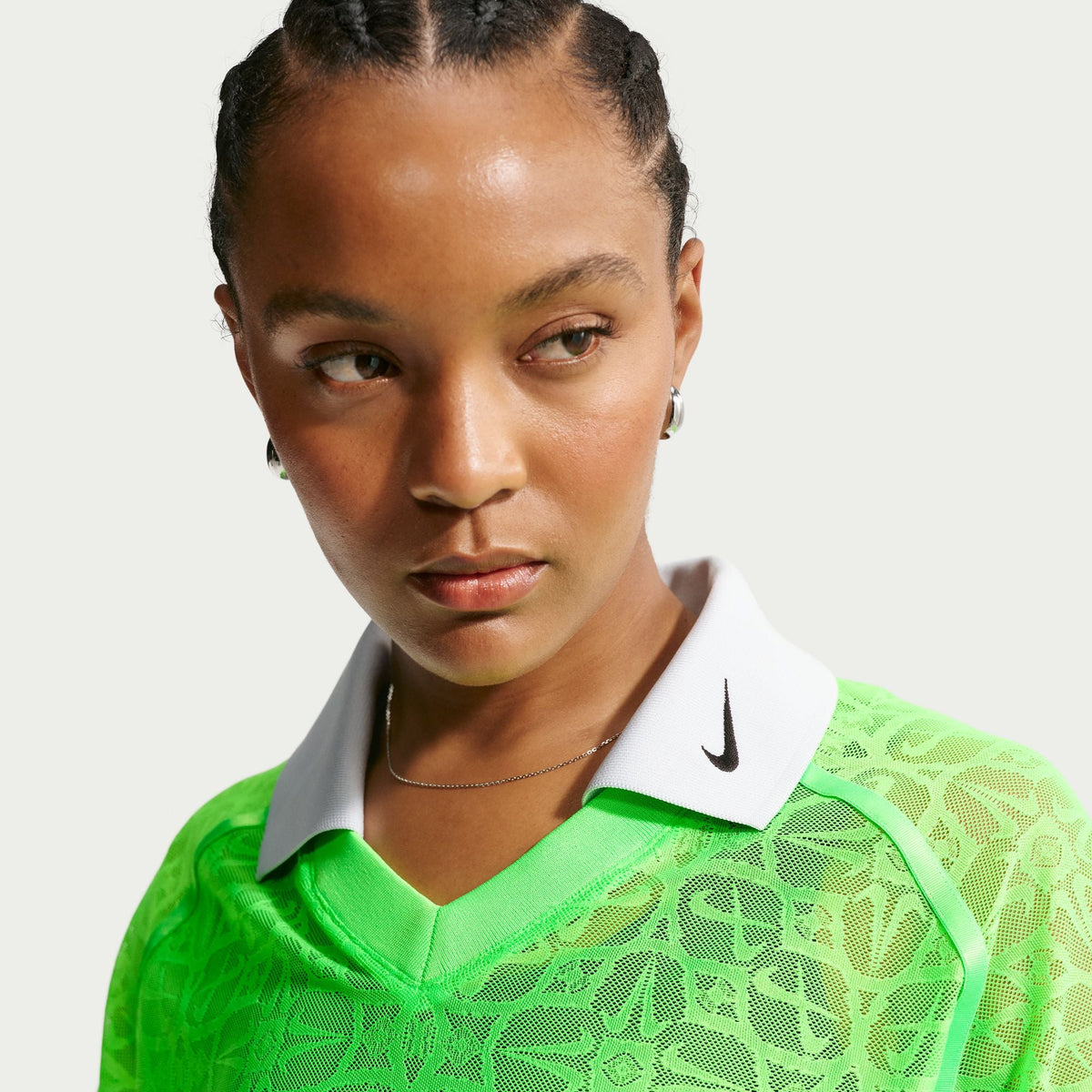 Nike Sportswear Womens Loose Lace Polo Jersey Top Green Strike